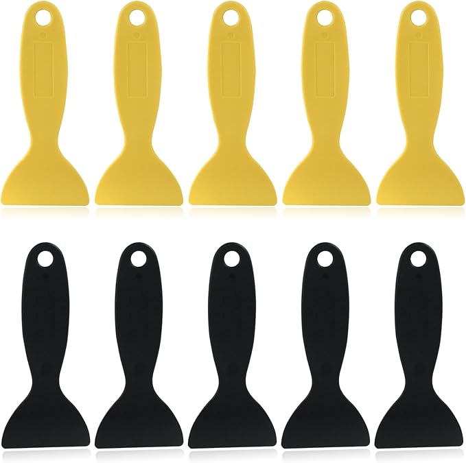 10 Pcs Plastic Spatula Paint Scrapers, Plastic Scraper Putty Knife, Air Bubble Remover Sticker Installation Tool for 3D Printing(Black,Yellow)