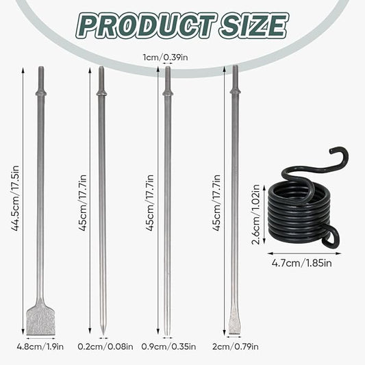 4Pcs Air Hammer Chisel Bits, 17.7 Inch Long Air Flat Chisels, Pneumatic Cold Chisel and Taper Punch, 2 Inch Wide Air Scraper Hammer Attachments for Concrete and Tile (17.7 Inch)