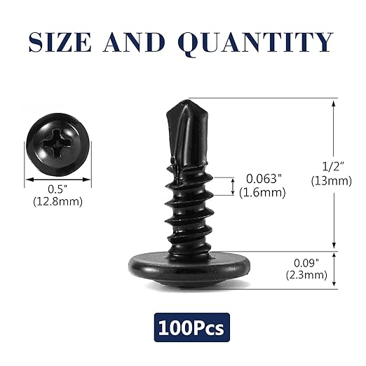 #10 x 1/2" Sheet Metal Screws 100Pcs 410 Stainless Steel Truss Head Fast Self Tapping Screws Black Oxide by SG TZH