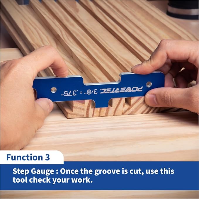 POWERTEC Router Setup Blocks Woodworking 7PC Set, Router Depth Gauge, Aluminum Routers Setup Bars, Spacer Blocks, Height Gauge Set for Table Saw, Band Saw, Measuring Bars, 3-Gauges-in-One - 71579
