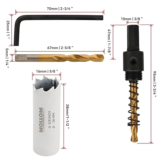Mollom (16mm | 5/8") HSS M42 with 8% Cobalt BI-Metal Hole Saw with 2 Pilot Drill Bits & Arbor Smooth Cutting for PVC,Drywall,Wood,Plastic,Gypsum Board,Rubber