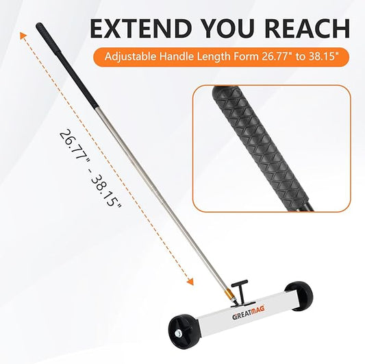 Rolling Magnetic Sweeper Magnetic Pickup Tool Magnetic Sweeper with Wheels Nail Magnet Sweeper 17 inch Heavy-duty Magnetic Lawn Yard Sweeper, Capacity with Quick & Release