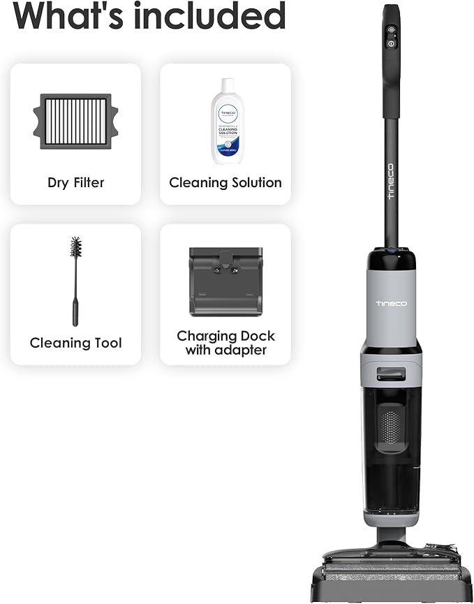 Tineco Floor ONE i5 Stretch Wet Dry Vacuum Cleaner, Vacuum & Mop in One Step, 20kpa Powerful Suction, 180째 Lay-Flat Design, Anti-Tangle Design, Dual-Sided Edge Cleaning, Up to 30* Minutes Runtime