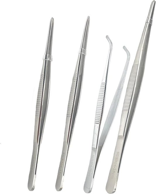 4Pcs 304 Stainless Steel Tweezers,6" 7" 8" 10" Tweezers with Precision Serrated Tips, Non-slip Multitool Tweezer for Jewelry Hobby Crafts Cooking Industrial Electronic Tweezers Tools