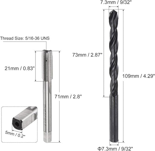 uxcell Tap and Drill Bit Set, 5/16-36 UNS Thread Tap & 9/32" Black Oxide Twist Drill Bit, Straight Flute Tap Tapping Threading Repair Tool Kit