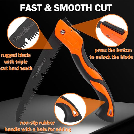 Vivicreate Folding Hand Pruning Camping Saw Survival Bushcraft Saw Tree Pruning Cutting Hand Limb Yard Work Folding Saw serrucho plegable sierra de poda herramientas de jardiner챠a (12 Inch)
