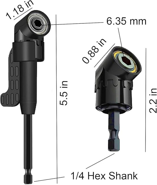 17-Pieces Flexible Drill Bit Extension Set with 3 rotatable socket adapters, 2 hex shank 105째 right angle drill attachments, 10 short screwdriver bits, and a 90째 angled bit with a flexible extension