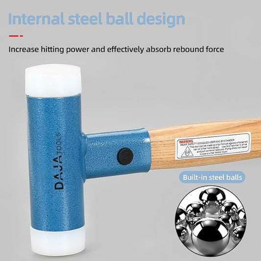 Non Rebounding Hammer Dead Blow Hammer Nylon Hammer Face Filled With Steel Shot Face Diameter 40mm/1.6inch (Wooden handle, 40)