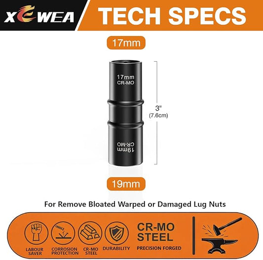 1/2 Inch Drive 7/8" x 15/16" Thin Wall Impact Flip Socket,XEWEA Lug Nut Impact Socket Set Double Ended Thin Wall Nut Sockets CR-MO Twist Removal Tool for Stripped Rusted Bolts