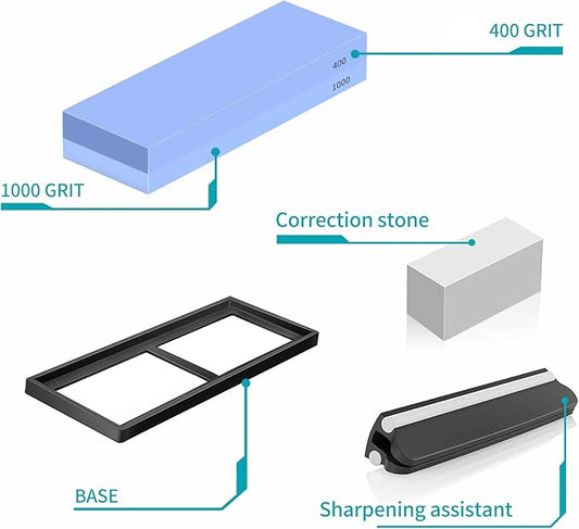 Whetstone Sharpening Stone Kit Dual Sided 400/1000 Grit Professional Grindstone Knife Sharpener Stone Wet Stones for Sharping Knives Kit with Non-slip Rubber Base