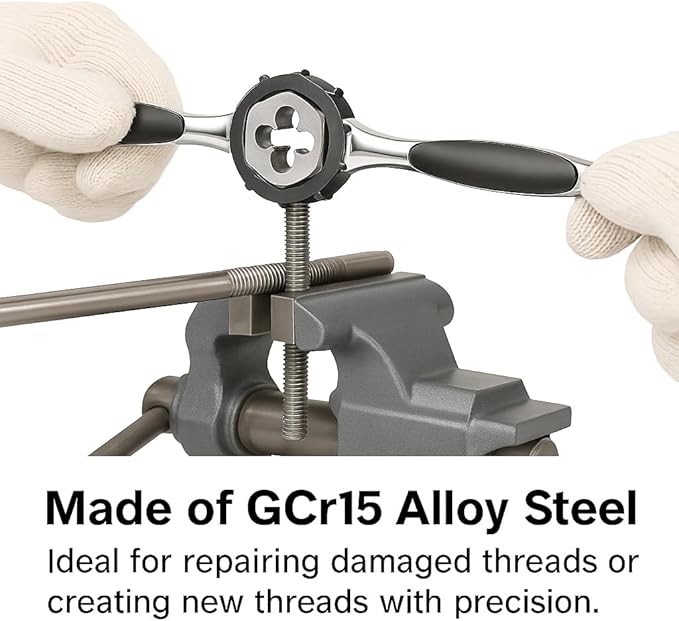 Yamesh 3/8"-24 Thread Tap and Die Set HSS Tap with GCr15 Alloy Steel Hex Die Right Hand Thread Repair Tool for Metalworking and Machinery