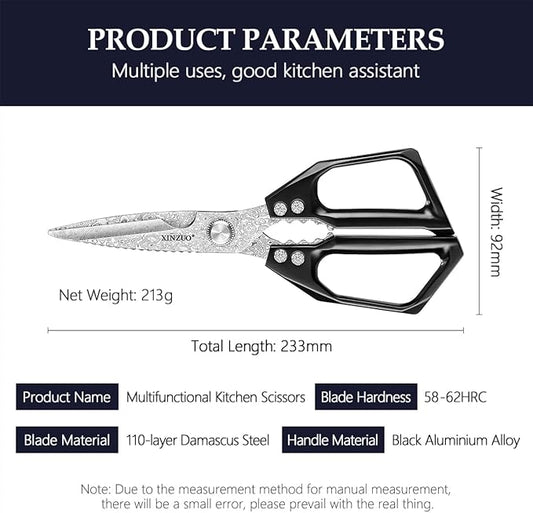 XINZUO Sharp Kitchen Scissors with Black Handle,110 Layers Damascus Steel Multipurpose Heavy Duty Kitchen Shears for Poultry/Vegetables/Fish/Nuts