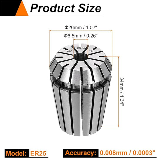HARFINGTON Spring Collet Chuck ER25 6.5mm 65Mn Spring Steel Precision Router Collets for CNC Engraving Milling Lathe Tool