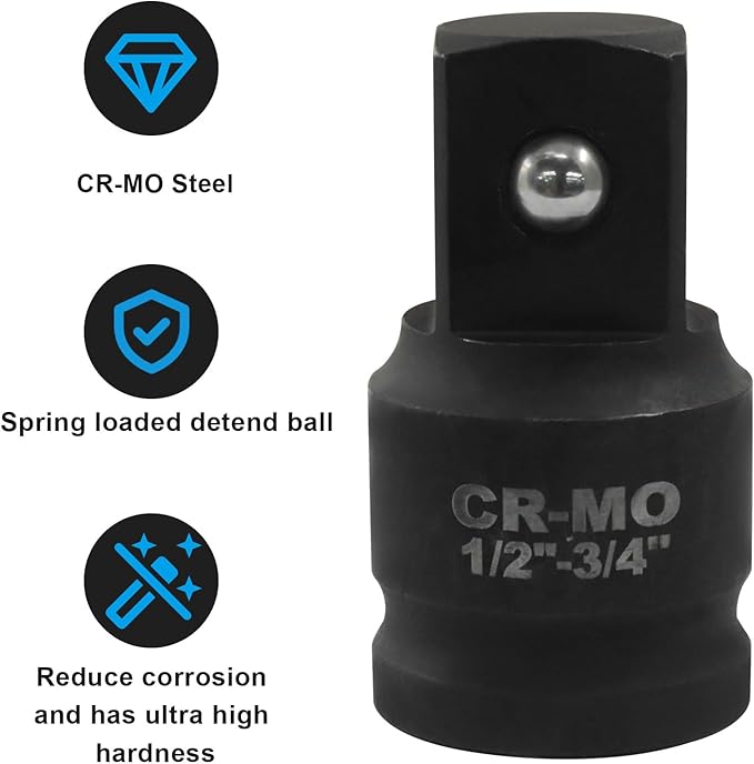 1/2" Female to 3/4" Male Impact Socket Adapter, Black Wrench Socket Adapter For Impact Driver