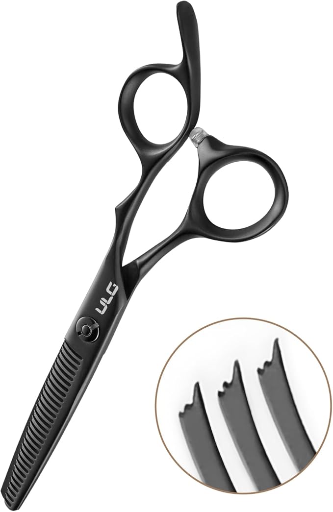 ULG Texturizing Shears ??Professional Stainless Steel, Ergonomic Offset Handles, Teflon Coated, Deer Tooth Blades for Precise Thinning and Layering, Ideal for Stylists and Barbers