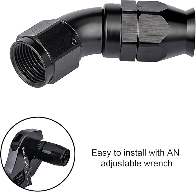 EVIL ENERGY 6AN 45 Degree PTFE One Piece Full Flow End Hose Fitting Aluminum Black