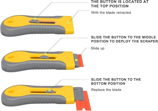 WEGAZ-2PCS Retractable Plastic Razor Blade Scraper with 100PCS Plastic Blades for Gasket Remover, Labels Decal and Adhesive Remover for Windows and Glass