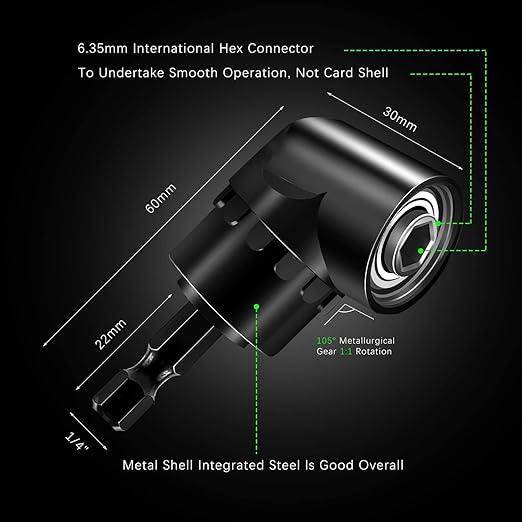 4-Piece Power Drill Sockets Adapter Sets,360째Rotatable 1/4" 3/8" 1/2" Impact Grade Driver Sockets Adapter Extension Set Drill Bit+105 Degree Right Angle Screwdriver Set Drill Hex Bit Socket Adapter