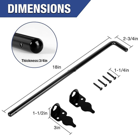 1 Pack 18" Cane Bolt Iron Gate Drop Rod Fence Gate Stopper Cane Latch for Wood PVC Vinyl Metal Gate Lock Pole Exterior Interior Outdoor Heavy Duty Farm Barn Bar Door Hardware, Ground Latch Anchor