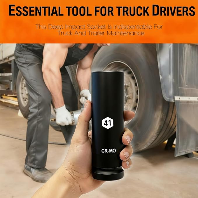 1 Inch Driver 41mm Extra Deep Impact Socket, 7.9 inch Length Deep Axle Nut Socket,6 Point Cr-Mo Deep Truck Wheel Nut Socket,Radius Corner Design, Chamfered Opening