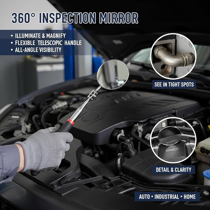 6 Pack Magnetic Tool Mat, Magnetic Mat with PVC Layer, Magnetic Tool Holder, Non-Slip Parts Organizer includes Mat, Pads, Pick-up Tool, Mirror for Garage Workshop Auto Repair