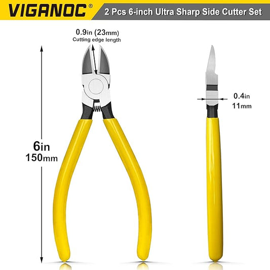 6-inch Ultra Sharp Side Cutter Set with Spring Loaded, Flush Cutting Pliers, Diagonal Cutting Plier for Jewelry Making, Electrical, Crafting, Flowers, Plastics