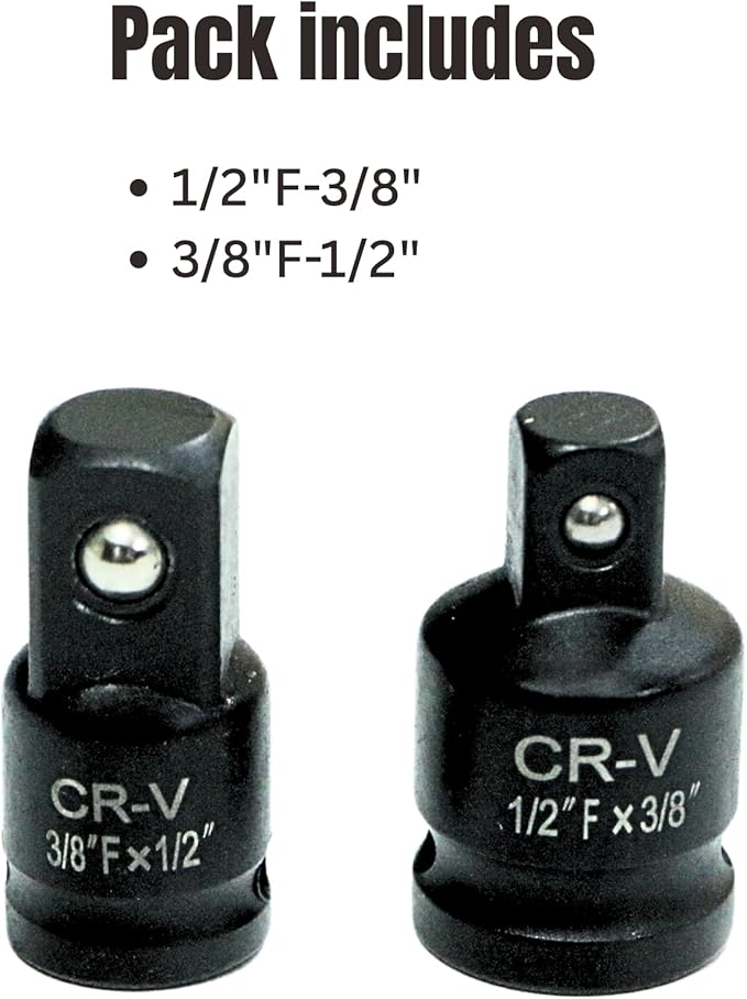 2-Piece Impact Socket Adapter and Reducer Set, 1/2"to 3/8" 竊?3/8"to 1/2" Drive Converter, Heavy-Duty CR-V Steel竊똌echanic Tools for Impact Wrenches and Rachets(2 Pcs)