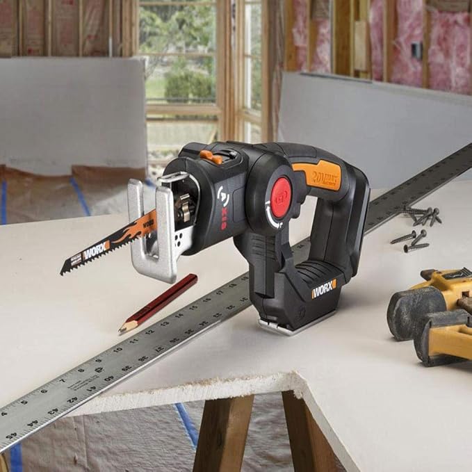 WORX Cordless Reciprocating Saw&Jigsaw, 20V ¾" 2-in-1 Saw, ¾" Stroke Length, 2-in-1 functions, 4 Blades for Different Materials, Compact&Lightweight Design, Tool Only, PowerShare