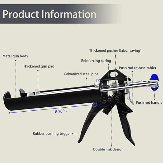 Dual Caulking Gun for 400 mL / 13.5 fl oz, Double Cartridge Epoxy Gun, 28:1 Thrust Ratio, Hand Manual Black Panel Bond Adhesive Caulk Gun (1:1 Mix Ratio)