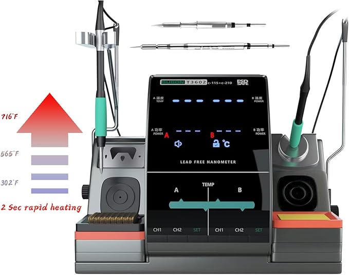 SUGON T3602 Professional Soldering Station 2 Sec Rapid Heat Up, with 6 Soldering Iron Tip, 110V Soldering Iron Station with Temperature Adjustment 212-842째F,Solder Iron Replacement Rack etc