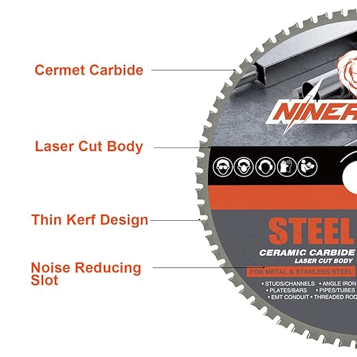 14 Inch Metal Cutting Saw Blade, 66 Tooth Cermet Carbide Steel Cutting Blade, Long Life Metal & Stainless Steel Cutting Chop Saw Blade, Fits Evolution 14" Chop Saws and Other Table Saws