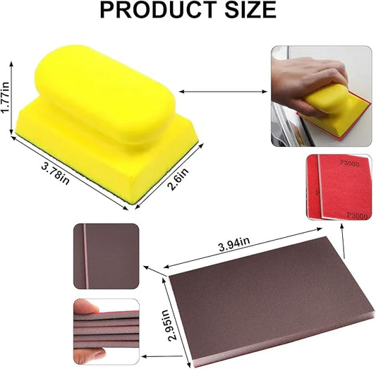 30Pack 3x4 Inch Sanding Sponge Set, Grit 120-3000 with Sanding Blocks, Includes Sandpaper Assortment Reusable for Wood/Metal/Drywall, Dry or Wet Use