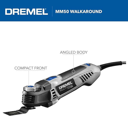 Dremel Multi-Max MM50-02 5 Amp Variable Speed Corded Oscillating Multi Tool Kit with 16 Accessories and Storage Bag - Ideal for Metal & Wood Cutting, Sanding, and Box Cutouts