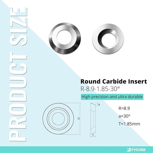 8.9mm Round Carbide Inserts Blades for Woodworking, Tungsten Carbide Cutters Knives for Ci5 Woodturning, Wood Finisher Hollower Lathe Tools, 10 pcs (R-?8.9x1.85-30째)