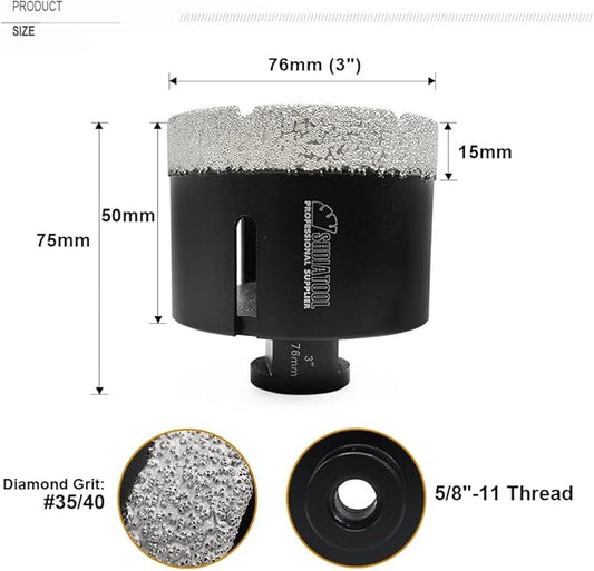 SHDIATOOL Diamond Core Drill Bits 3 Inch for Porcelain Ceramic Tile Marble Brick Vacuum Brazed Hole Saw 76mm