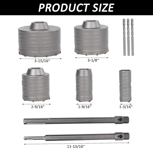 9PCS Concrete Hole Saw Kit,Masonry Hole Saw with SDS Plus & Max Shank for Masonry Brick Cement Stone Wall Drilling Core bit Set 30/40/65/80/100mm