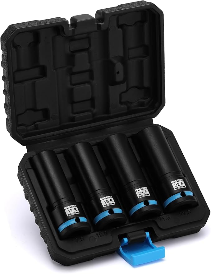 4-Piece 1/2" Drive Lug Nut Impact Socket Set, Non-Marring Thin Wall Wheel Protector Socket竊똂R-MO, Metric 17.5, 19.5, 21.5, 22.5mm