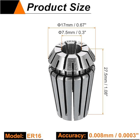 HARFINGTON Spring Collet Chuck ER16 7.5mm 65Mn Spring Steel Precision Router Collets for CNC Engraving Milling Lathe Tool