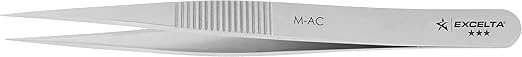 Excelta - M-AC - Tweezers - Medium Point - Miniature - Straight -Three Star - Carbon Steel, 0.06" Height, 0.25" Wide, 3.38" Length