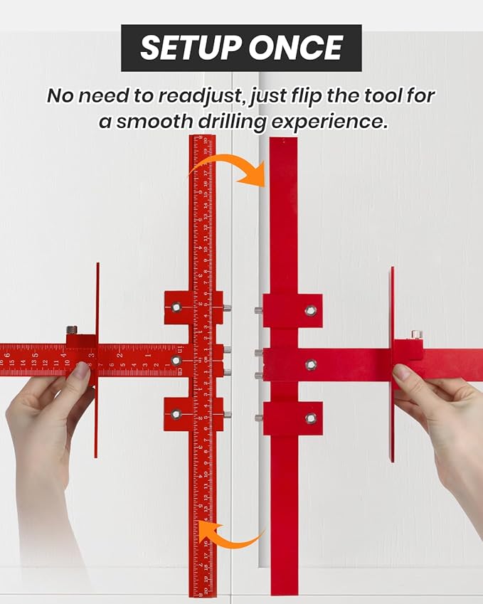 New Cabinet Hardware Jig Tool Set - Aluminum Alloy Cabinet Handle Jig ??with Automatic Center Punch,Adjustable Drill Guide Cabinet Handle Template Tool of Door Drawer Front Handles and Pulls - Red