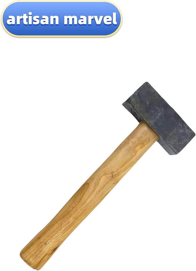 2lb DIY Mini Sledge Hammer with Steel Head, 2 Wooden Handles, 2 Style Wedges,Small Sledge Hammer for Demolition, Stake Driving, Cracking Stone and Concrete