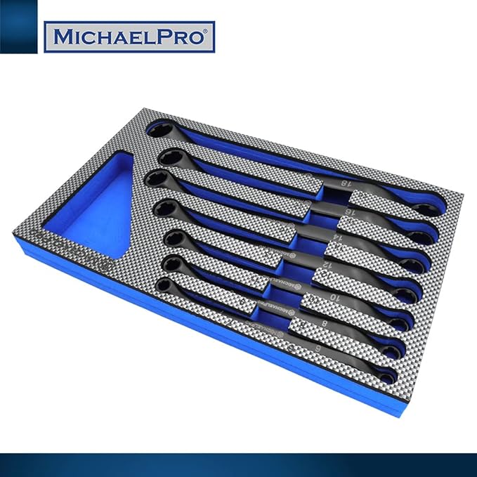 MichaelPro 7-Piece Bolt Extractor Wrench Set, 45째 Offset Wrenches Metric 6-19mm, 6-Point Box End Nut for Rounded, Stripped and Thin Bolts Removal, CR-V Steel, Storage Tray is Included - MP001217