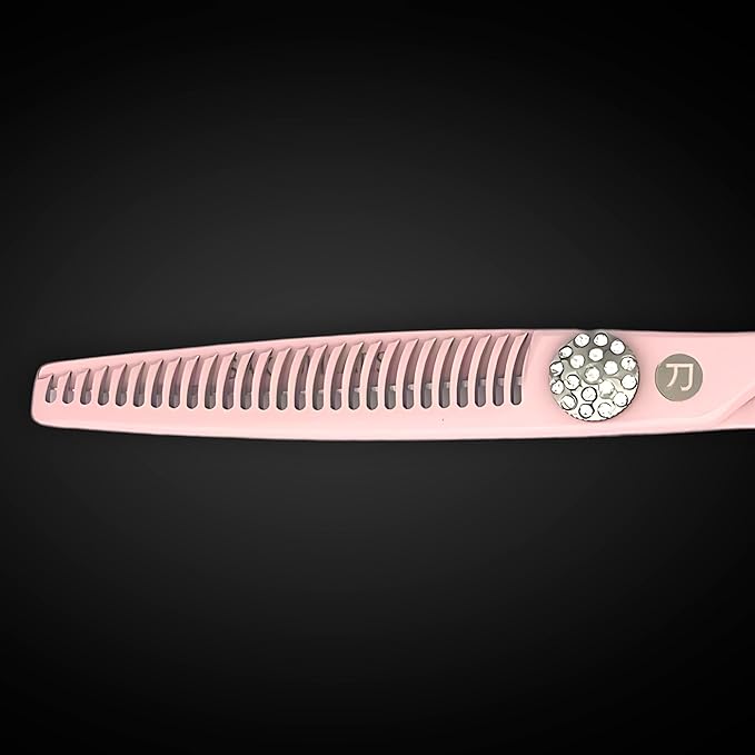 Pink Hair Scissors for Professional Use - Japan 440C Stainless Steel w/Pink Titanium Finish - Sharp, Durable (5.5" Swivel Thinning Shears)