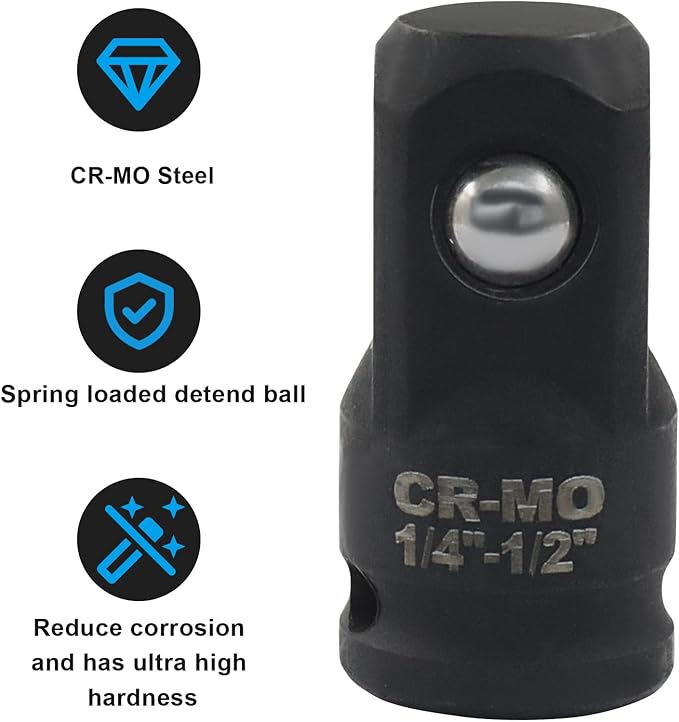1/4" Female to 1/2" Male Impact Socket Adapter, Black Wrench Socket Adapter For Impact Driver