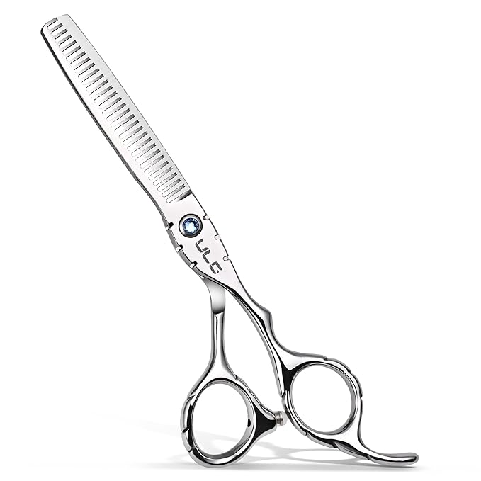 ULG Hair Thinning Scissors 6.7??Shark Series 100% Japanese Stainless Steel, Offset Handle, 30 V-Tooth Thinner 25% Hair Removal, Professional Barber Layering Shears for Salon & Home Hair Styling