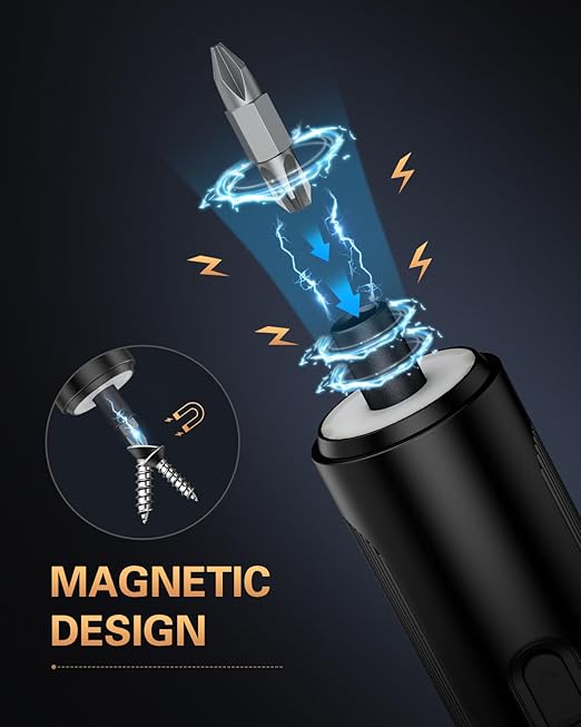 Electric Screwdriver, Rechargeable Cordless Power Screwdriver, 3 Torque Settings, Max 5 N.m, 1/4'' 6 Double-Ended Bits, 1500mAh Battery, LED Lights, Repair Tool for DIY Furniture Electronics