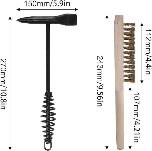 Welding Chipping Hammer with Spiral Spring Handle,11 Inch,Wire Brush,10 Inch,Welding Hammer Slag Removal Tool Set