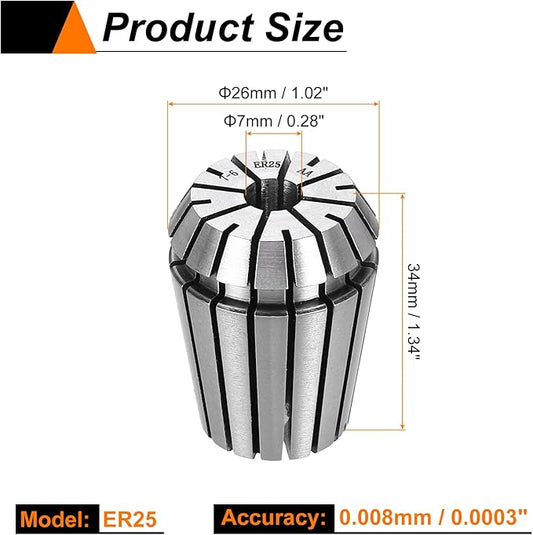 HARFINGTON Spring Collet Chuck ER25 7mm 65Mn Spring Steel Precision Router Collets for CNC Engraving Milling Lathe Tool