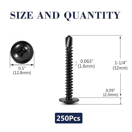 #10 x 1-1/4" Sheet Metal Screws 250PCS 410 Stainless Steel Truss Head Fast Self Tapping Screws Black Oxide by SG TZH