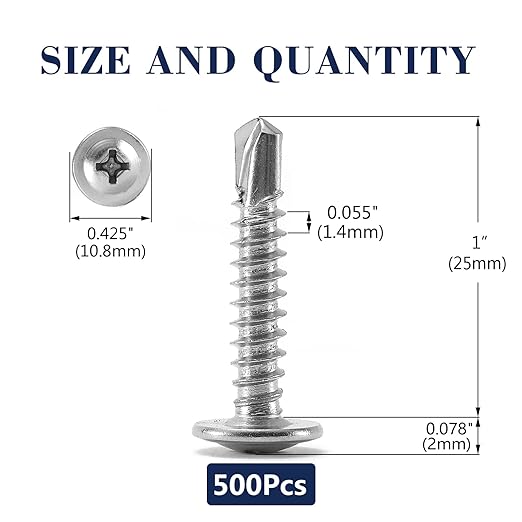 #8 x 1 Sheet Metal Screws 500PCS 410 Stainless Steel Truss Head Fast Self Tapping Screws by SG TZH